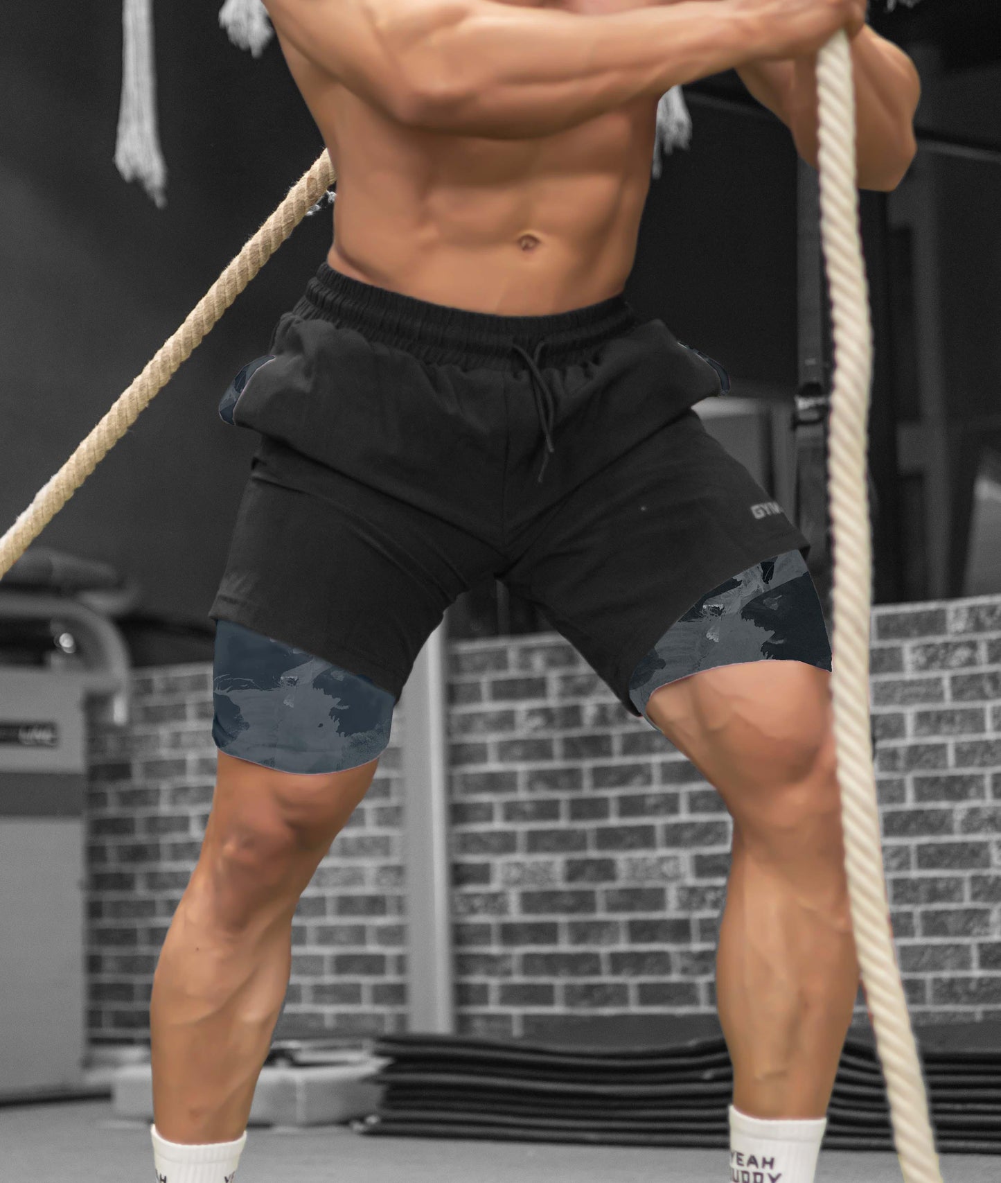 2-in-1 Compression Shorts with phone pocket: Moonrock Grey