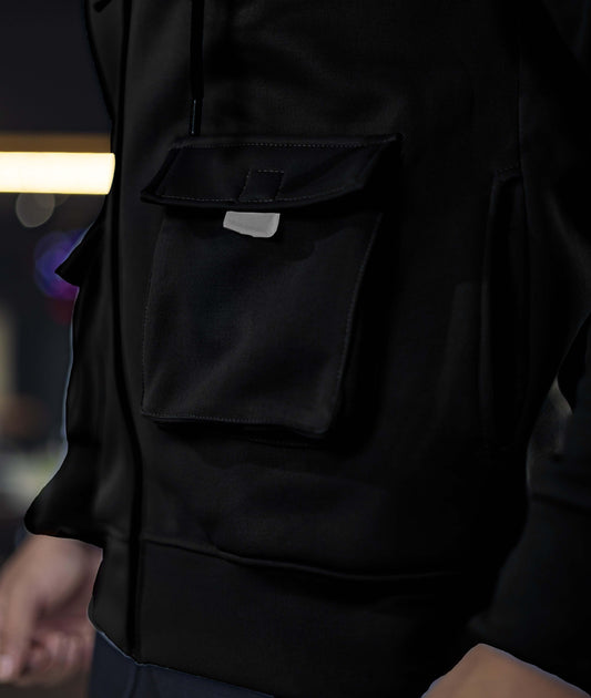 Ultimate Cargo Hoodie: Night Black (4 Pockets) - GymX