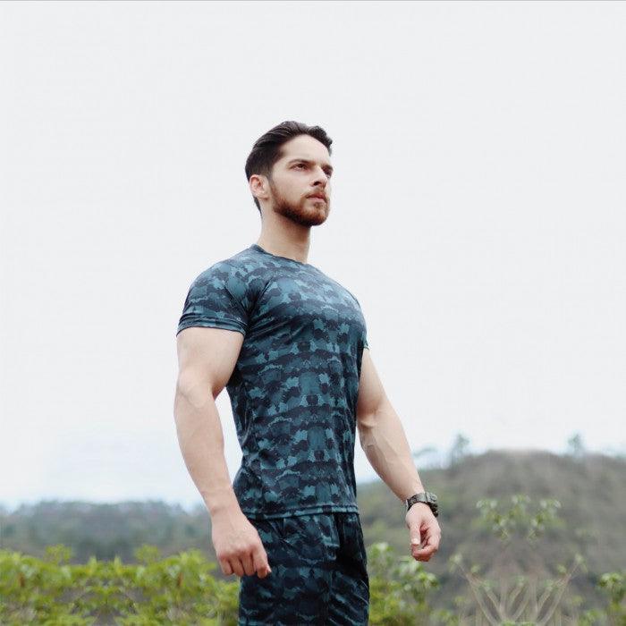 Space Blue Camo Tee (4 way stretch)- Sale - GymX