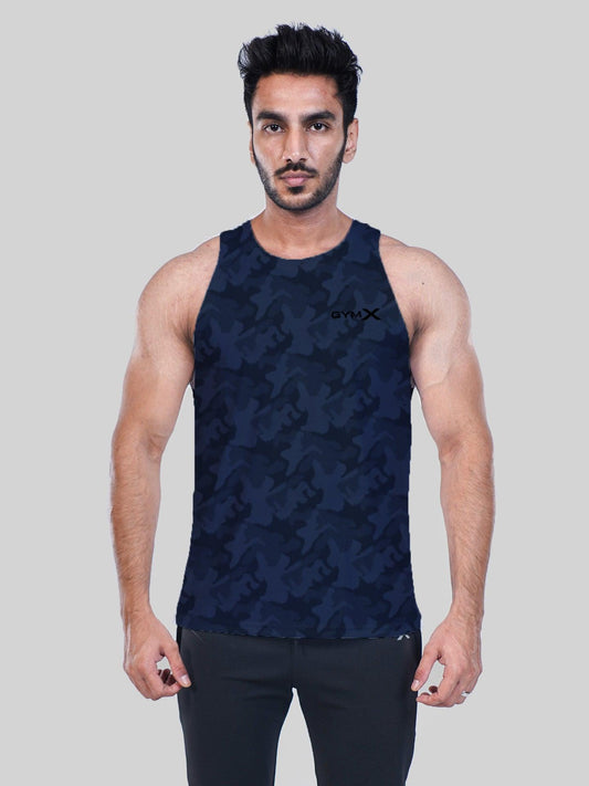 Midnight Blue Camo Stringer- Deep Arm Hole- Sale - GymX