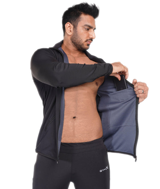 Jet Black GymX Windbreaker Summer Jacket (Dedicated Phone Pocket) - Sale - GymX