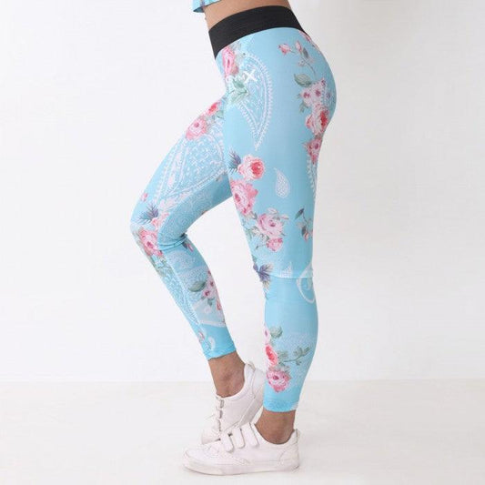 Floral Blue Leggings: Tropical Series- Sale - GymX