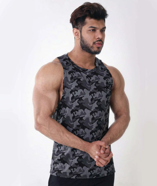 Military Black Camo Tank- Deep Arm Hole- Sale