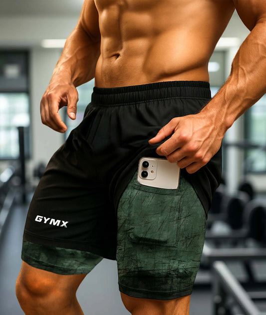 2-in-1 Compression Shorts with phone pocket: Forest Green