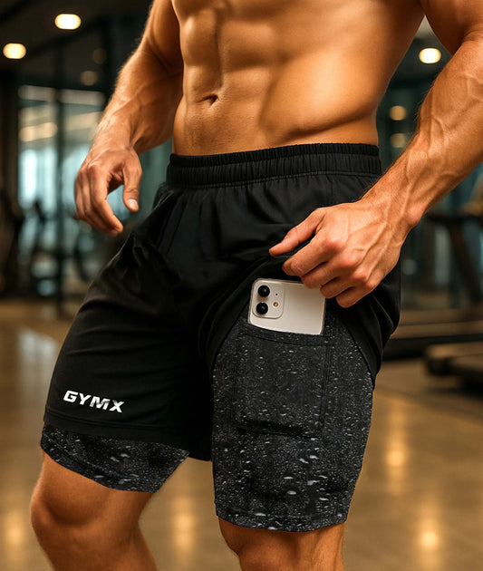 2-in-1 Compression Shorts with phone pocket: Black Knight