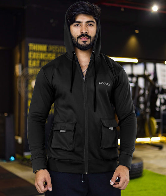 Ultimate Cargo Hoodie: Night Black (4 Pockets) - GymX