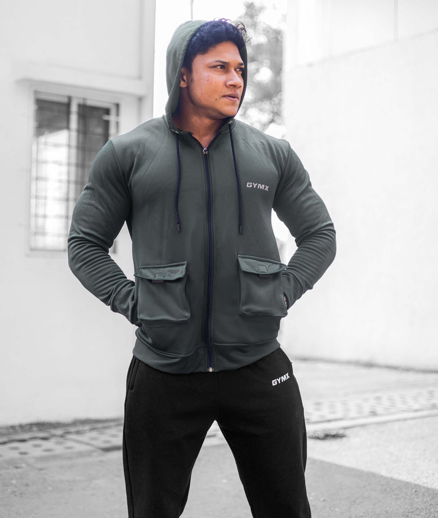 Ultimate Cargo Hoodie: Greenish Grey (4 Pockets) - GymX