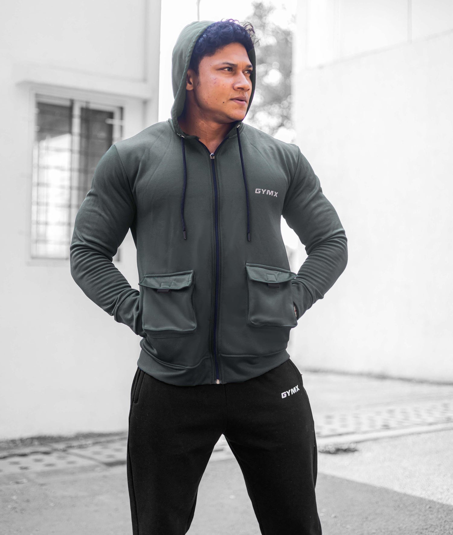 Ultimate Cargo Hoodie: Greenish Grey (4 Pockets) - GymX