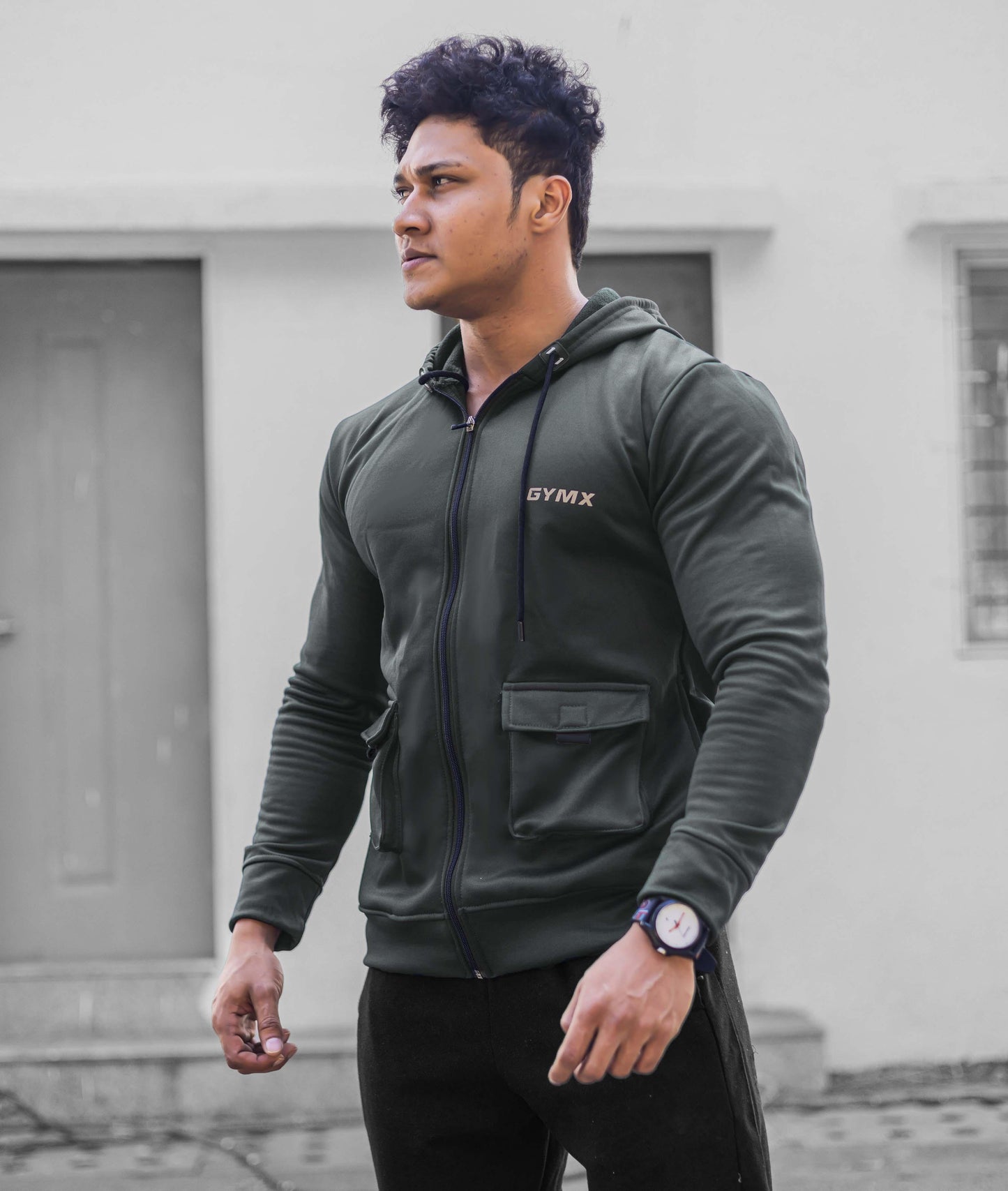 Ultimate Cargo Hoodie: Greenish Grey (4 Pockets) - GymX