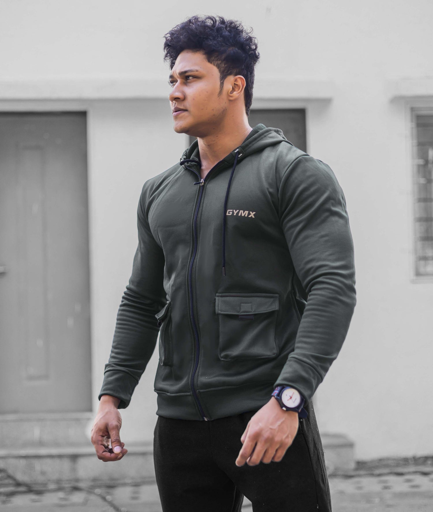 Ultimate Cargo Hoodie: Greenish Grey (4 Pockets) - GymX