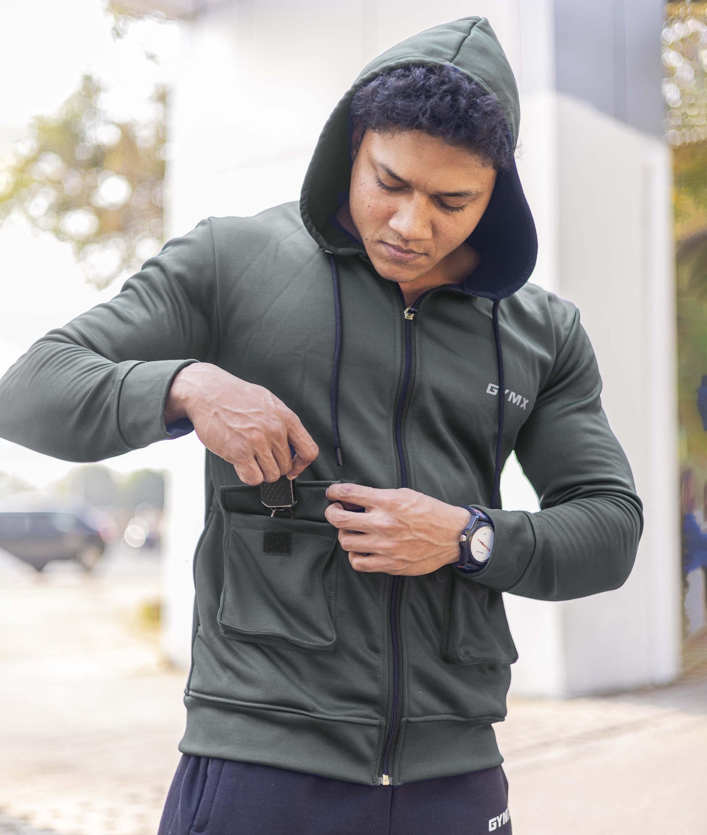 Ultimate Cargo Hoodie: Greenish Grey (4 Pockets) - GymX