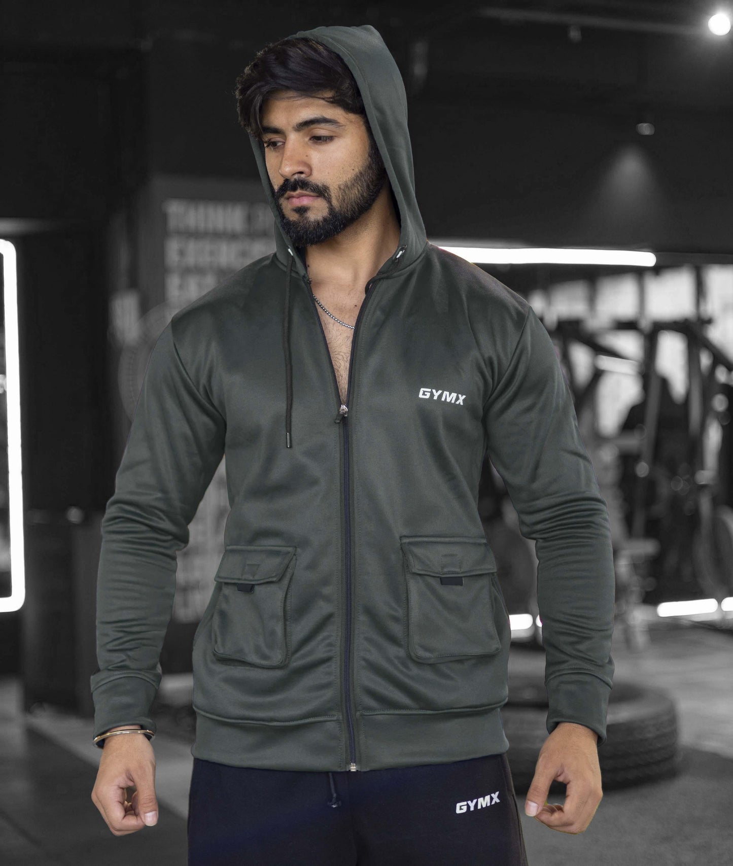 Ultimate Cargo Hoodie: Greenish Grey (4 Pockets) - GymX