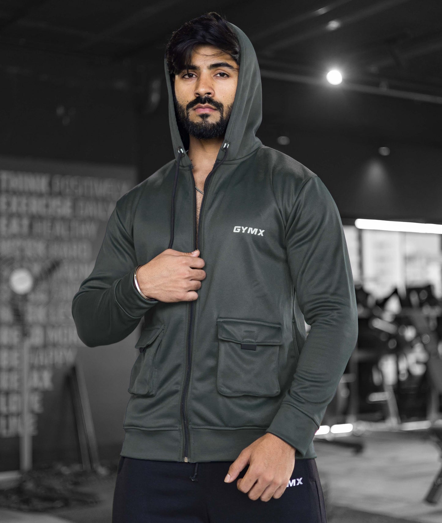 Ultimate Cargo Hoodie: Greenish Grey (4 Pockets) - GymX