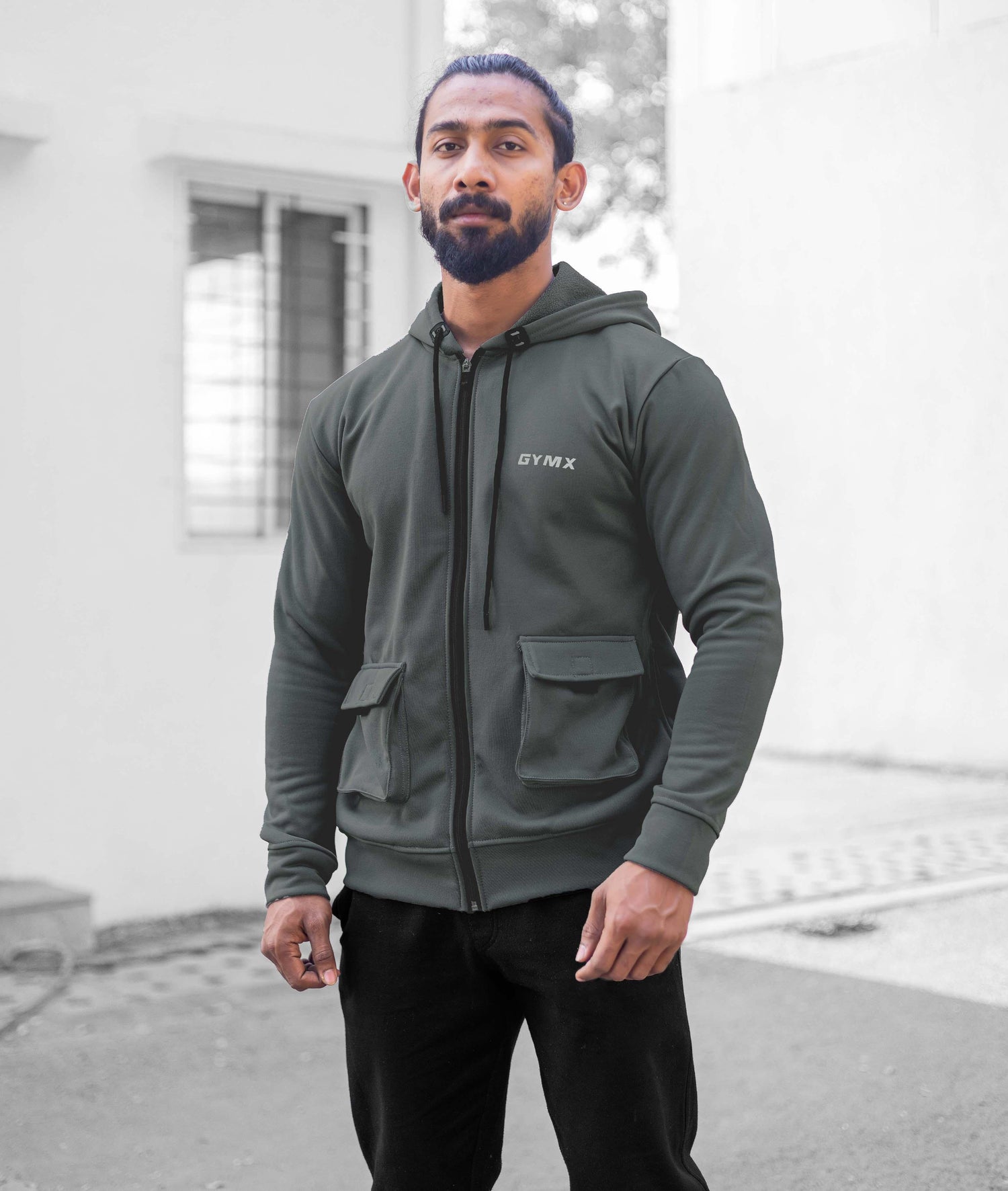 Ultimate Cargo Hoodie: Greenish Grey (4 Pockets) - GymX