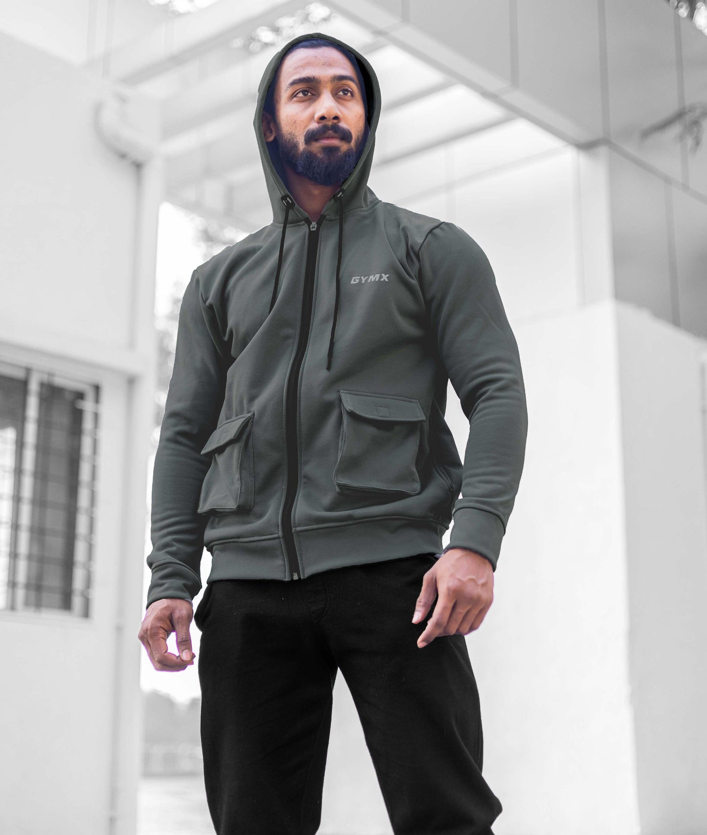 Ultimate Cargo Hoodie: Greenish Grey (4 Pockets) - GymX