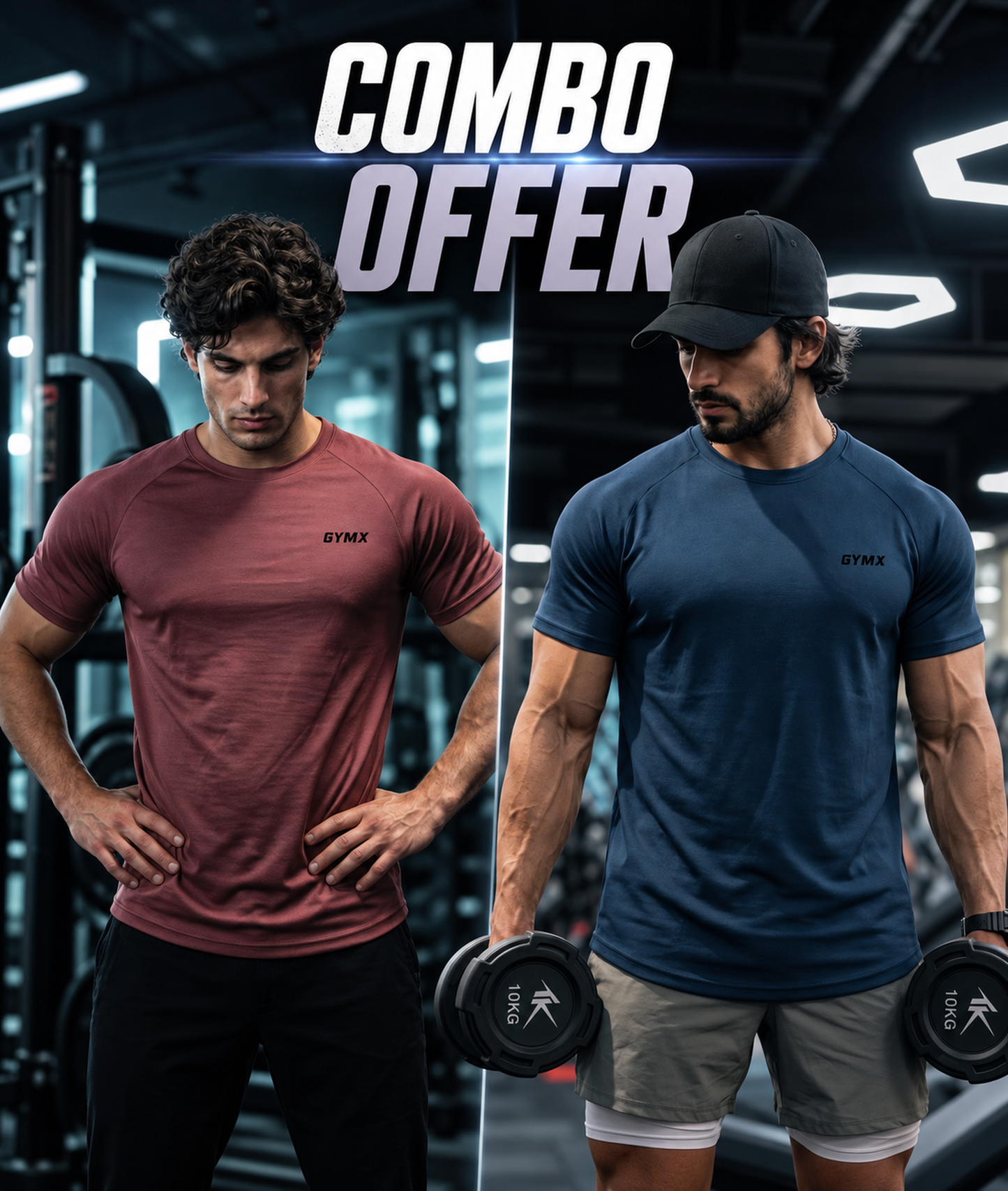 Combo Offer: Elitex Flex Tee: Deep Wine + Storm Blue