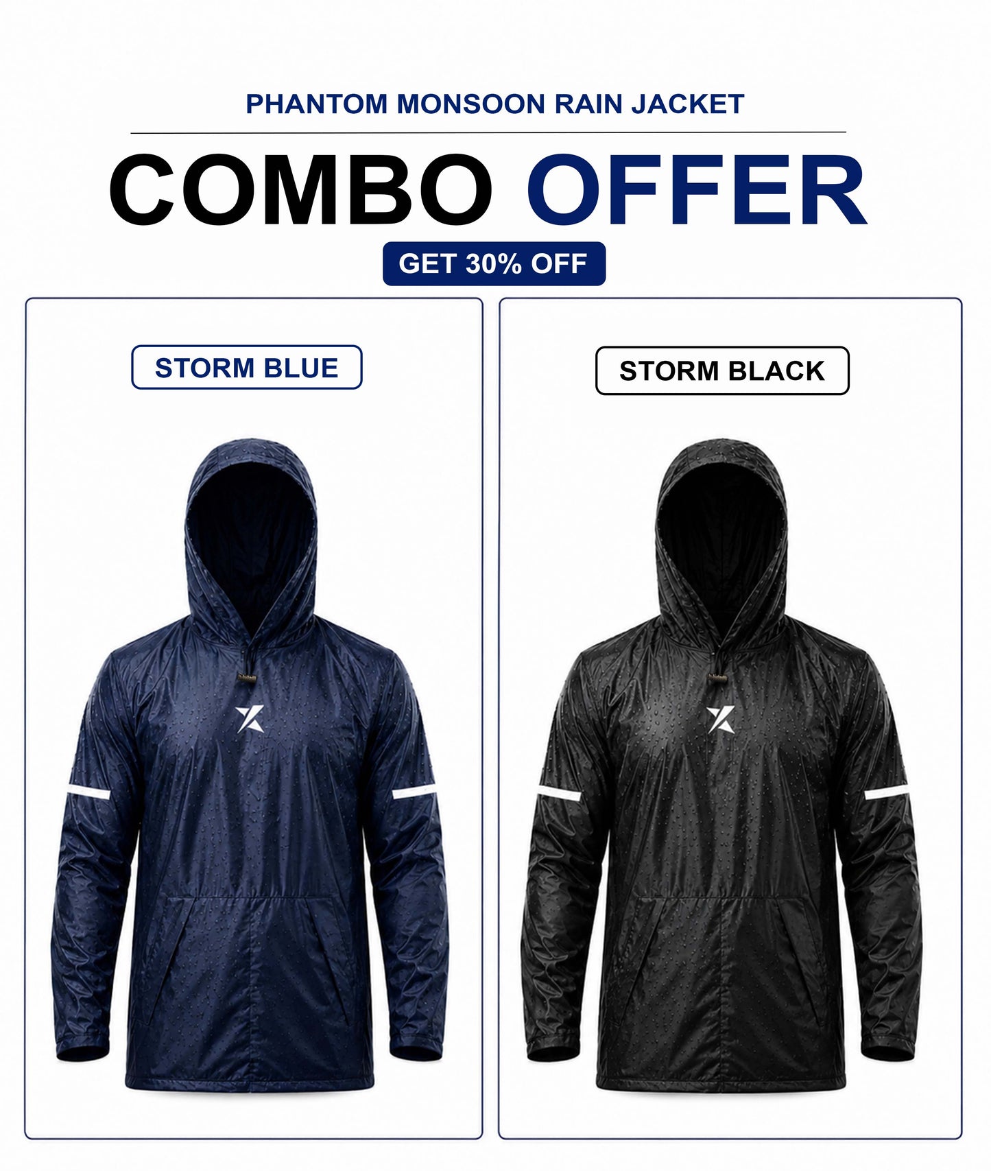 Combo Offer-Phantom Monsoon Rain Jacket: Storm Black & Blue