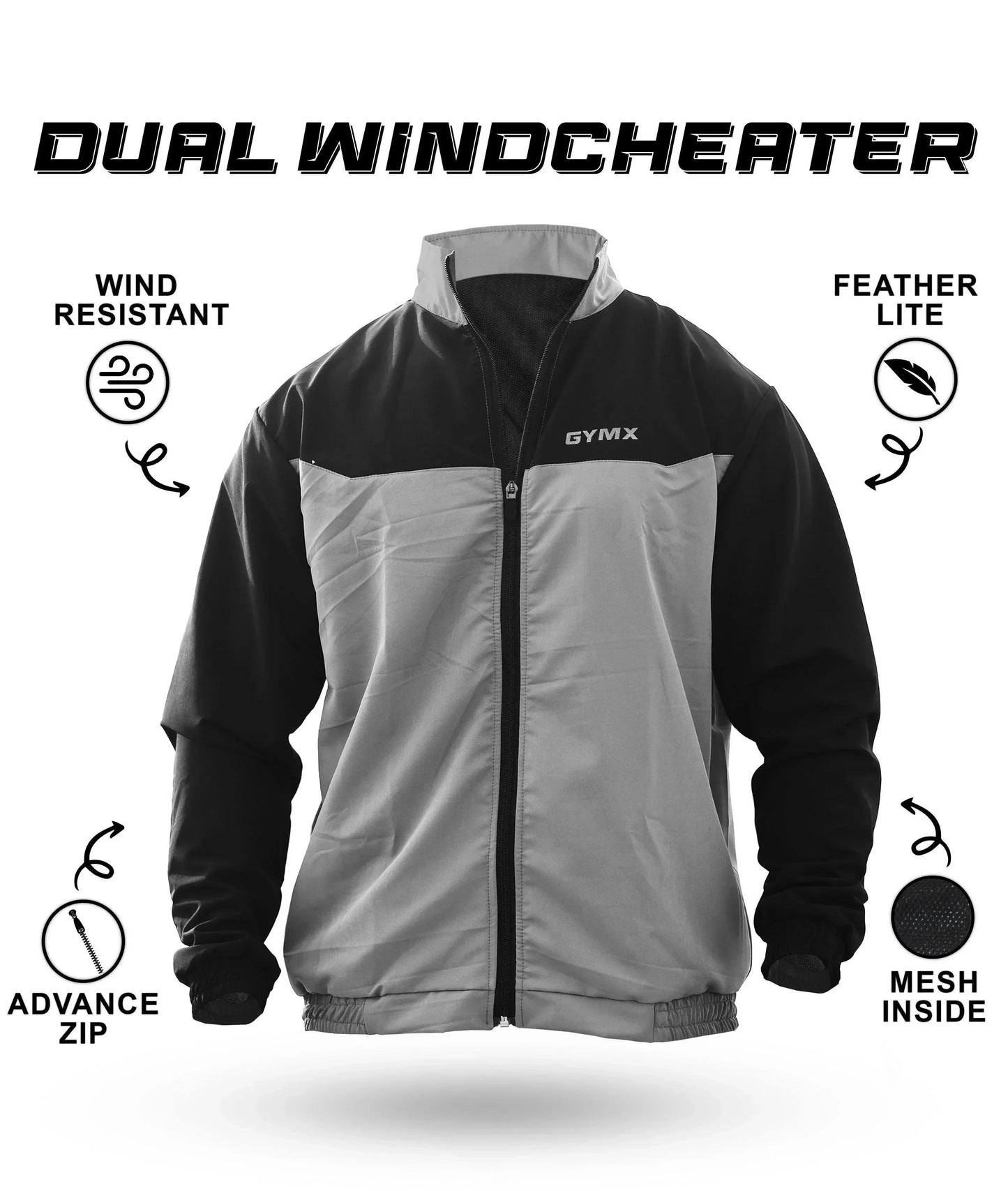 Dual GymX Windcheaters: Black with Grey - Sale