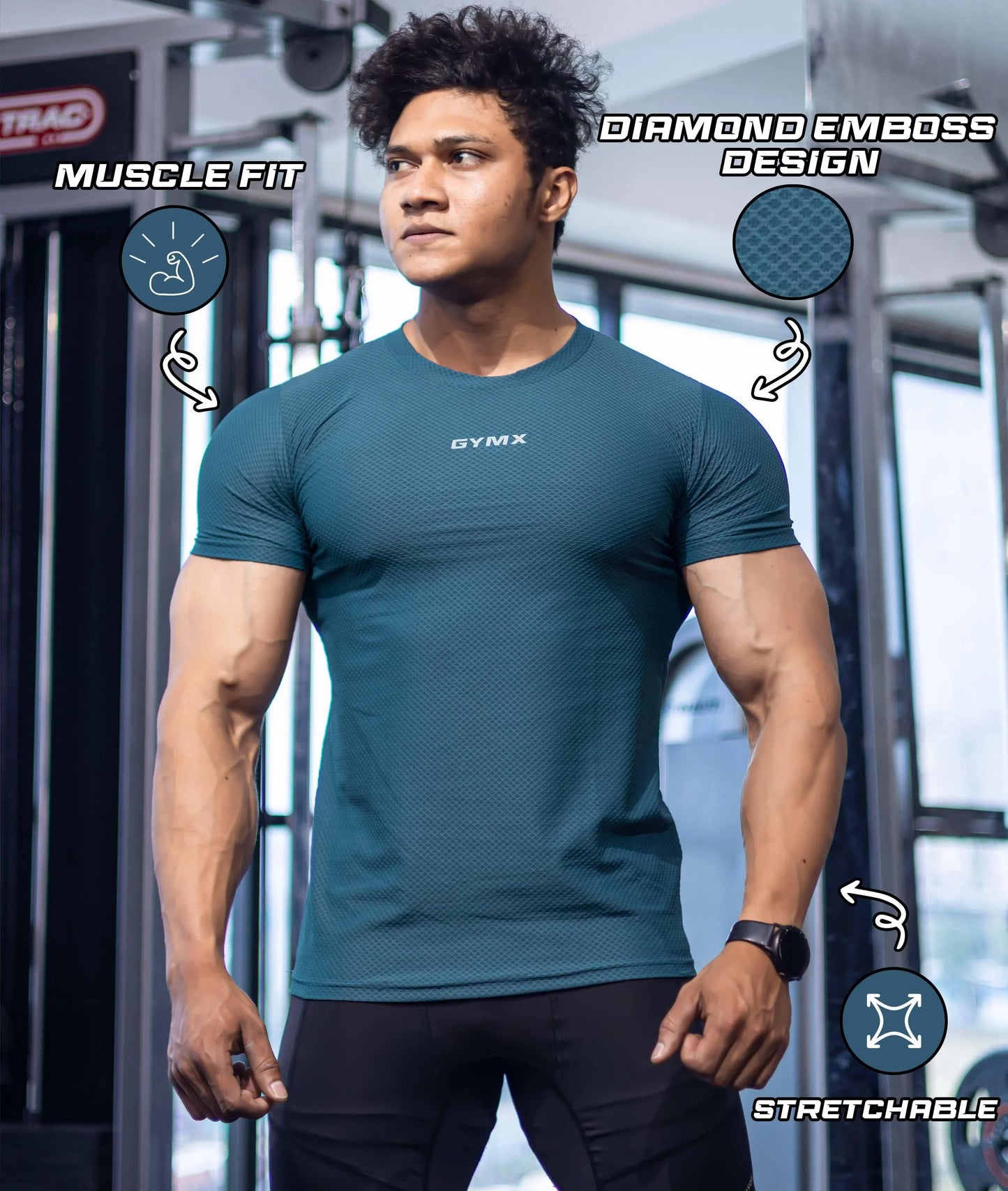 Diamond Cut GymX Tee: Aqua Blue - GymX