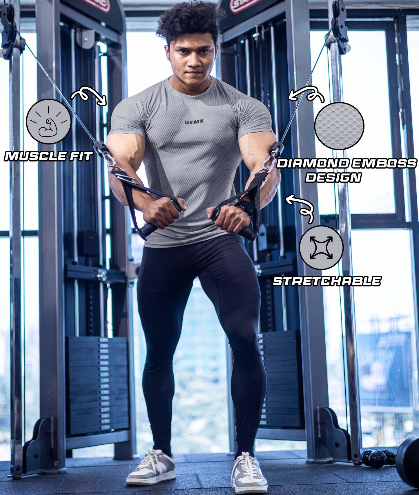 Diamond Cut GymX Tee: Heather Grey - GymX