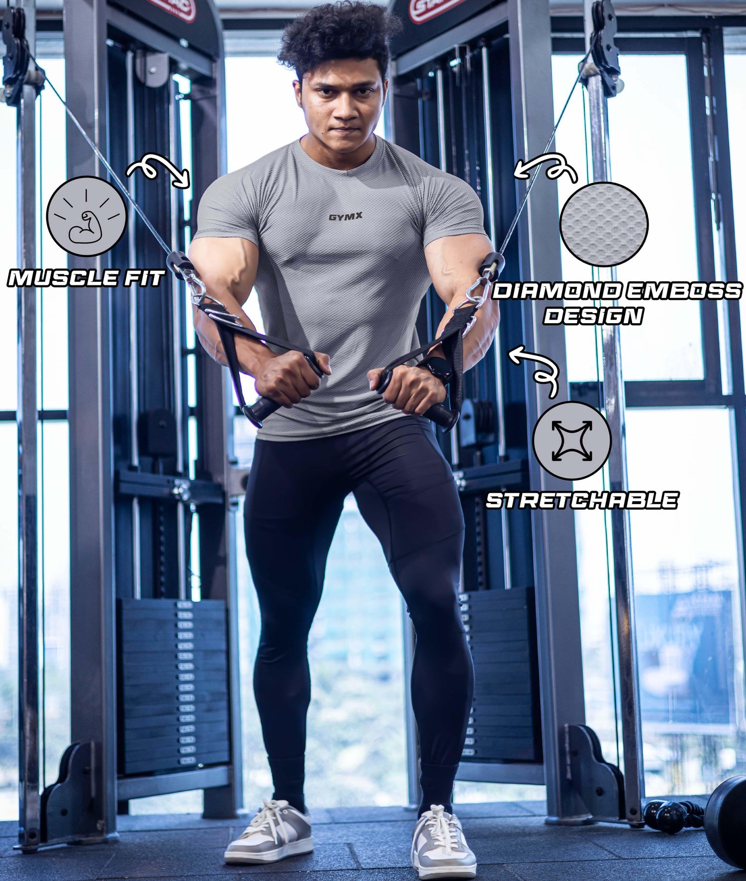 Diamond Cut GymX Tee: Heather Grey - GymX