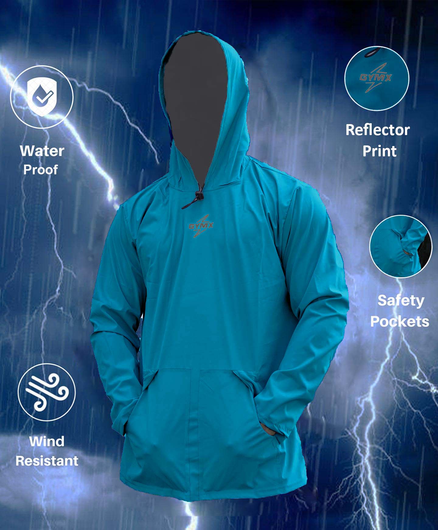 Storm Waterproof Jacket 2.0- Sea Blue (with rainproof phone pockets) - Sale