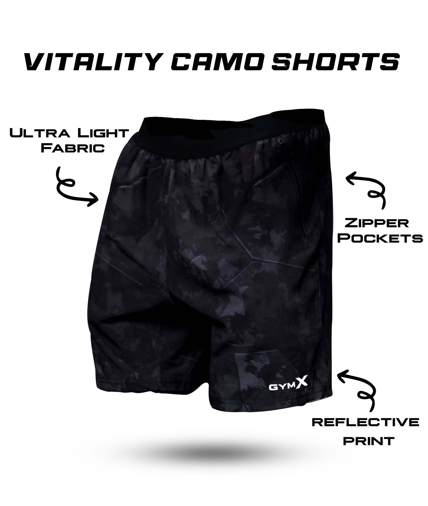 Vitality GymX Shorts: Black Camo