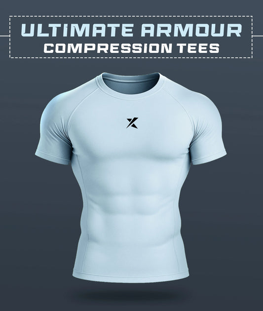 Armour Compression Tees: Ice Blue (Nylon)- Sale