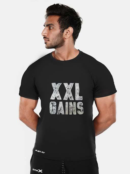 XXL Gains Black Plain Tee - Sale - GymX