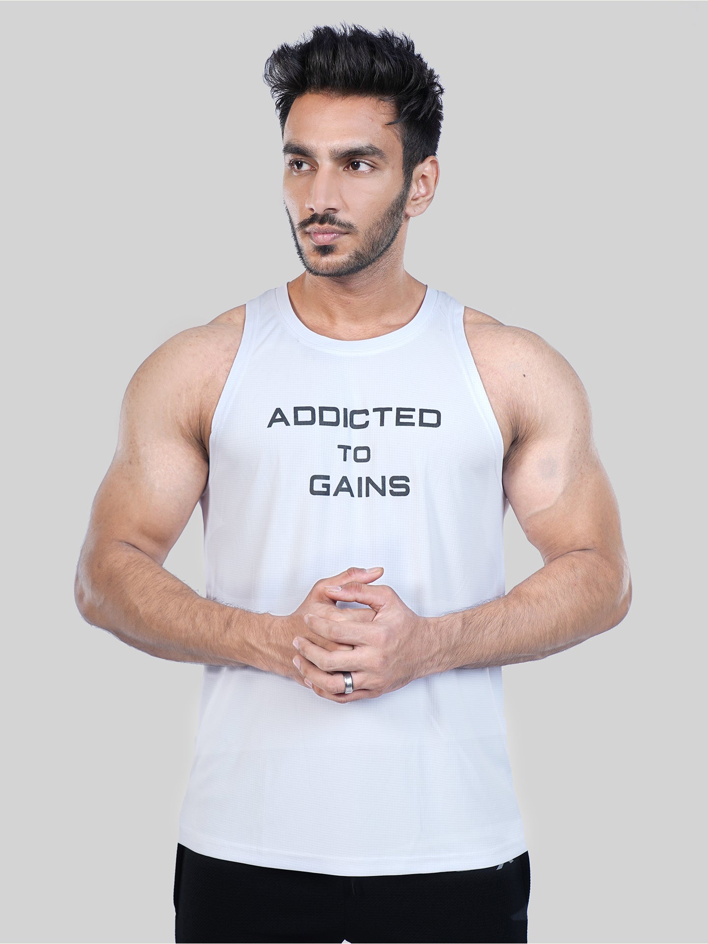 Ultra Lite GymX White Tank: Addicted To Gains - Sale