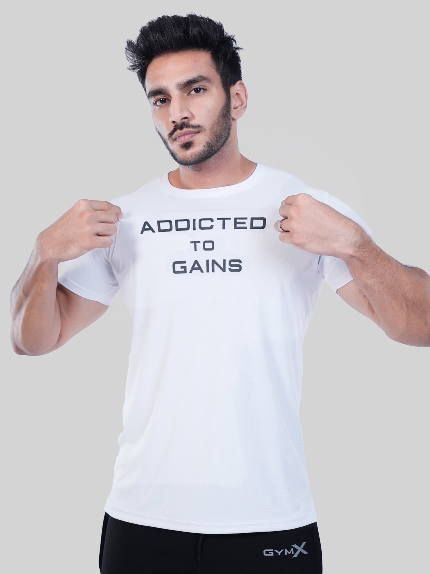 GymX Ultra Lite White Tee: Addicted To Gains
