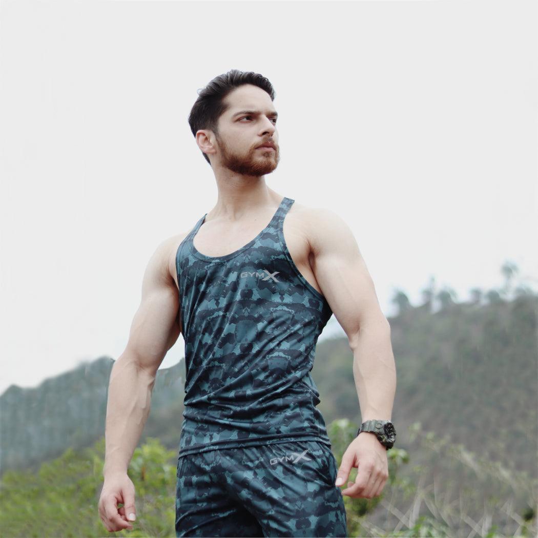 Space Blue Camo Stringer (4 way stretch)- Sale - GymX