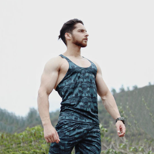 Space Blue Camo Stringer (4 way stretch)- Sale - GymX