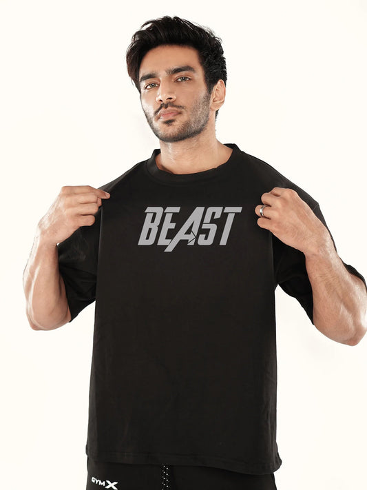 Oversized GymX Black Tee: Beast - Sale