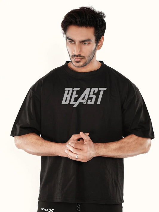 Oversized GymX Black Tee: Beast - Sale