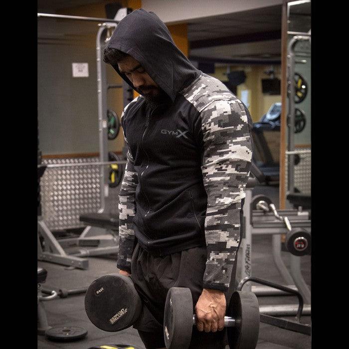 GymX Matrix Camo Grey Panelled Hoodie - Sale