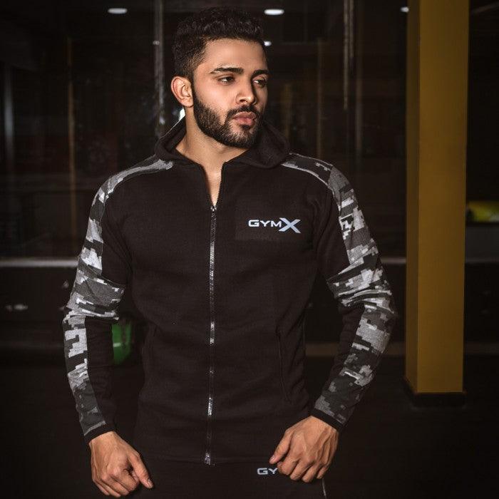 GymX Matrix Camo Grey Panelled Hoodie - Sale