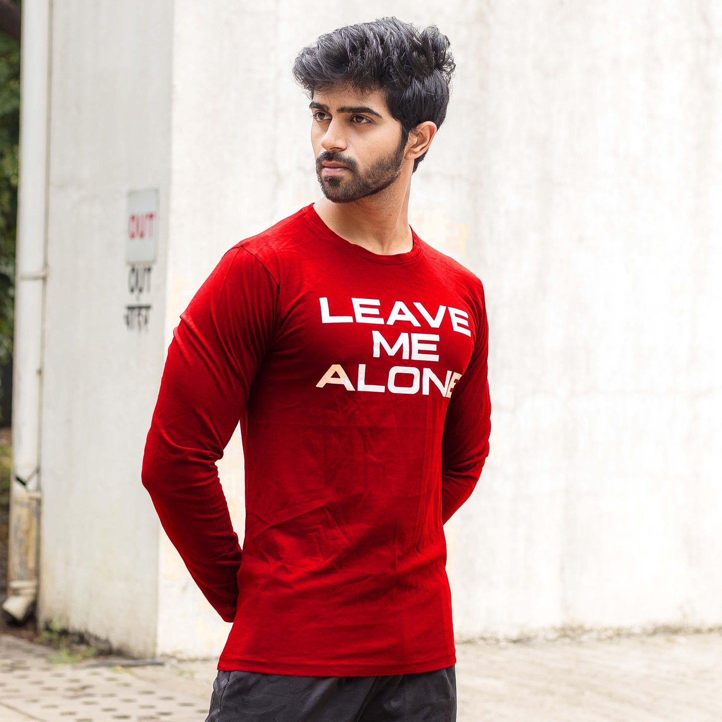 Leave Me Alone Blood Red Full Sleeve Tee - GymX
