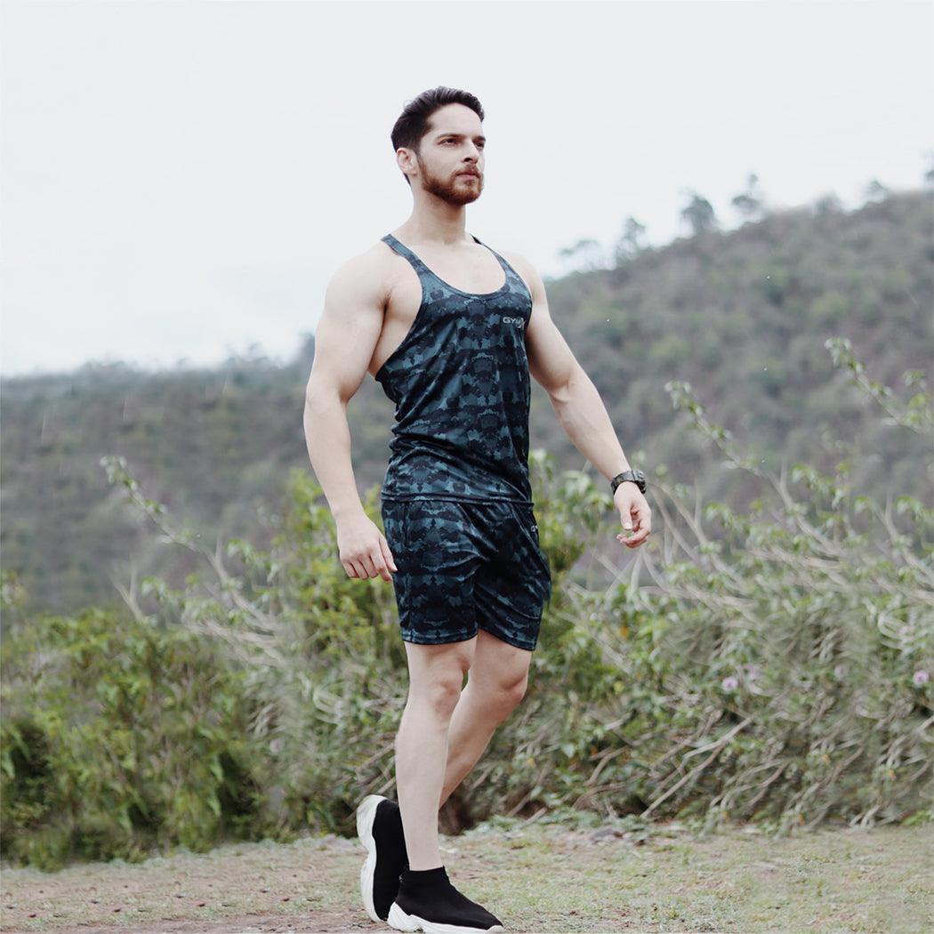 Space Blue Camo Stringer (4 way stretch)- Sale - GymX