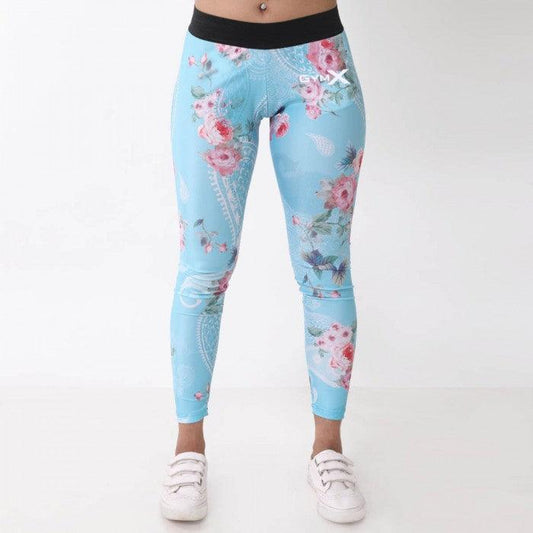 Floral Blue Leggings: Tropical Series- Sale - GymX