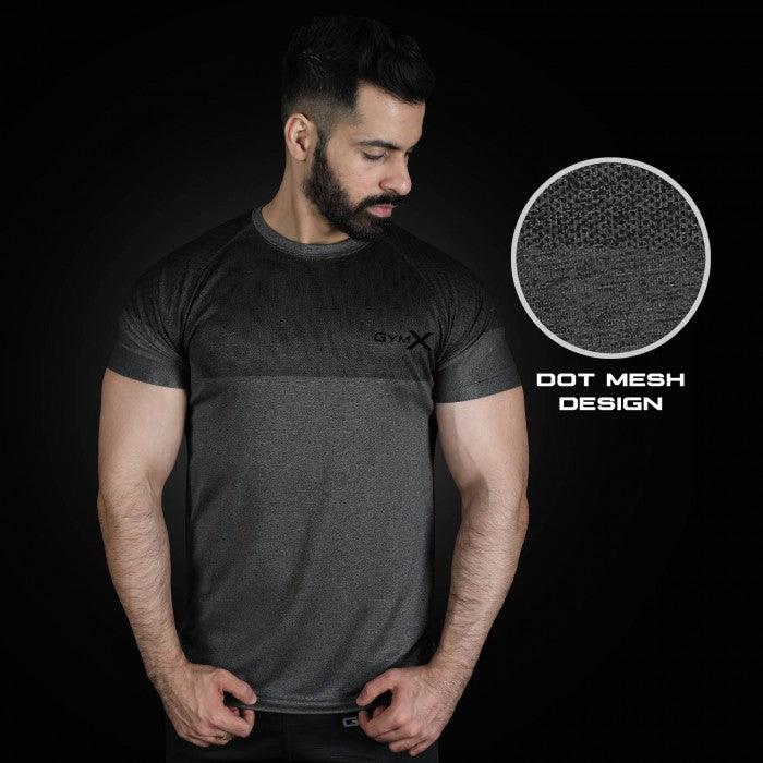 GymX Grey Half Sleeve Tee- Orion Series (Dot Mesh Design)- Sale - GymX