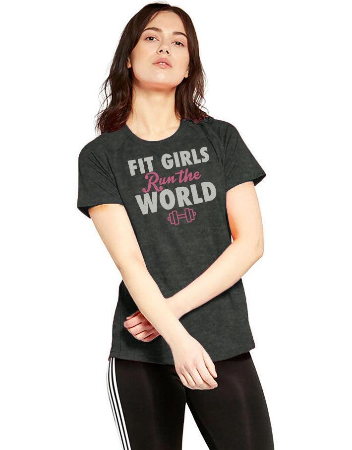 Gymx Ladies Grey Printed T-shirt - Sale