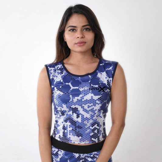 Honeycomb Blue Short Top: Tropical Series- Sale - GymX