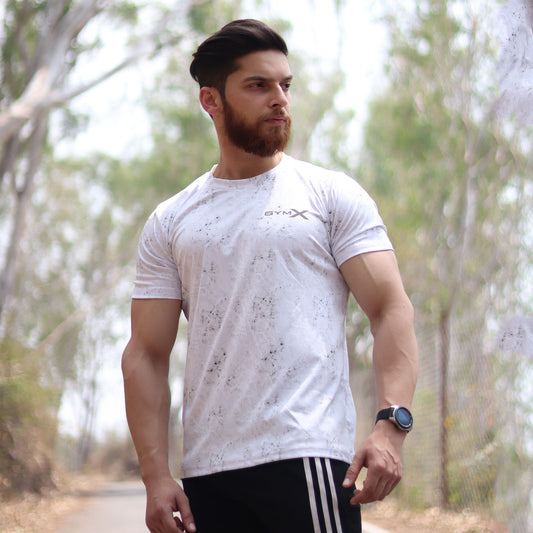 Marble White Tee (4 way stretch) - Sale