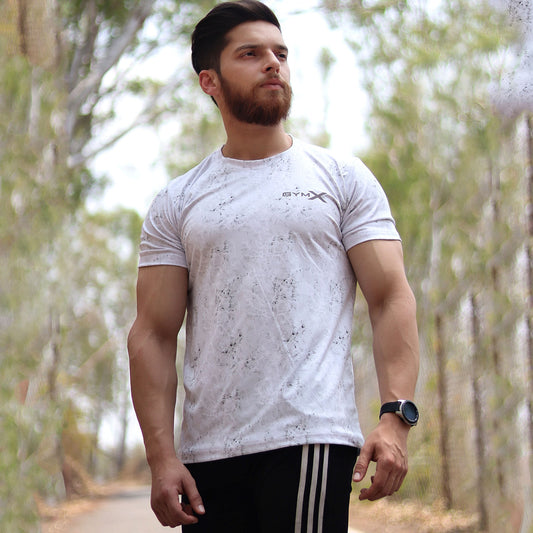 Marble White Tee (4 way stretch) - Sale