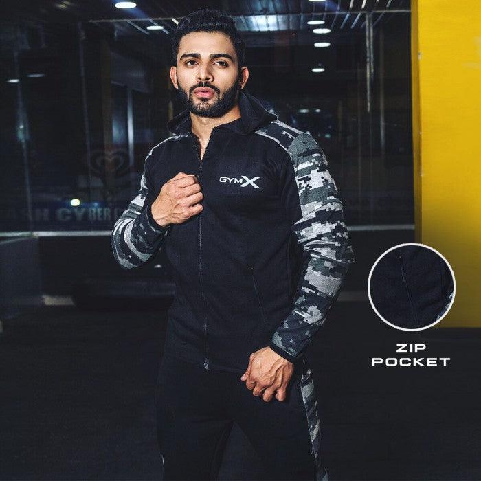 GymX Matrix Camo Grey Panelled Hoodie - Sale