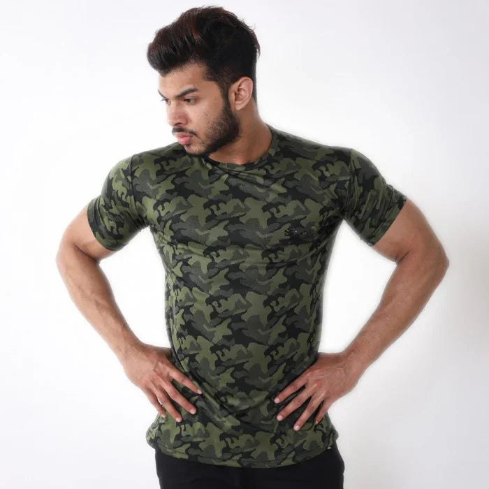 Military Green Camo Tshirt- Muscle Fit - Sale