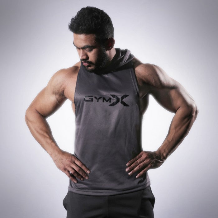 GymX Zurik Steel Grey Sleeveless Hoodie - Sale