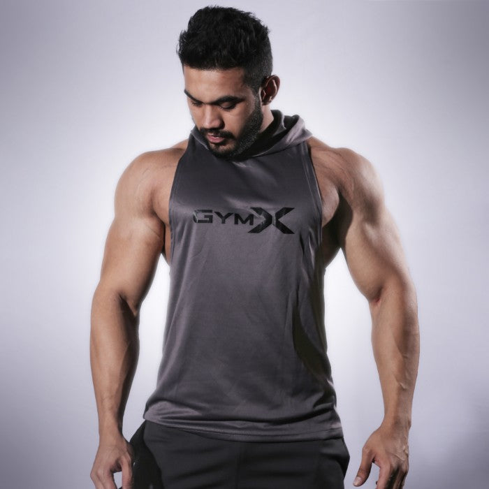 GymX Zurik Steel Grey Sleeveless Hoodie - Sale