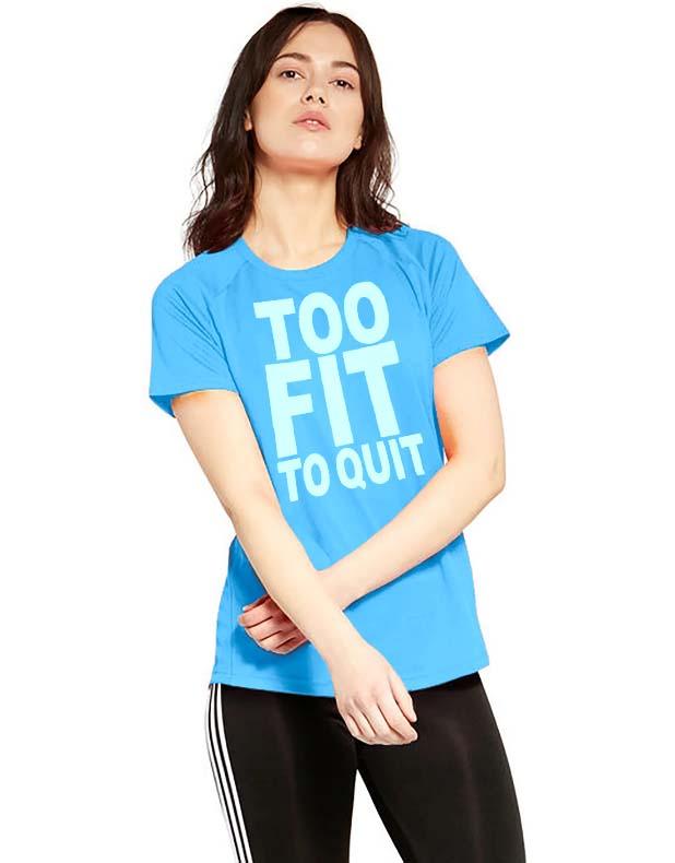 GymX Too Fit To Quit Blue Ladies Tee - Sale - GymX